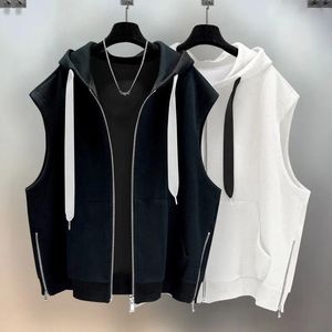 Jackets masculinos homens de verão sem mangas com capuz T camisetas de rua de rua de tamanho grande com zíper para cima de roupas casuais de cor solda larga de tamanho grande camisa