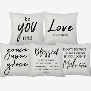 Cuscino/Cuscino Decorativo Parole Inglesi Frase Fodere per Cuscini Love Grace Blessed Make Change Posters Cover Bedroom Sofa Throw CaseCuscino/De