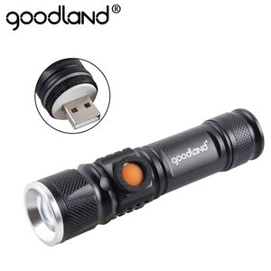 Goodland USB LED Flashlight T6 LED Torch Mini Handy Rechargeable 18650 High Power 3 Modes Zoomable for Bicycle Camping Hiking 2202240d