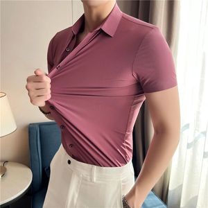 أعلى جودة الصيف مرونة عالية الحرير الجليد قصيرة الأكمام قمصان الأعمال عارضة القمصان للرجال الملابس 2022 ضئيلة صالح قميص أوم 4XL