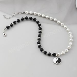 Tai Halskette großhandel-Tai Chi Halsketten Womens Black Perlen Weiße Perlen Klatsch Anhänger Halsketten Schmuck Für Mädchen