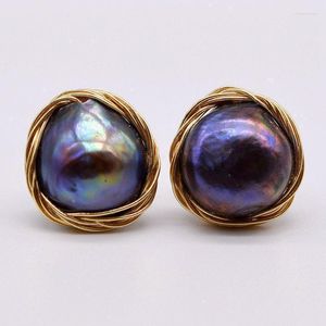 Stud Black Pearl Earrings Natural Freshwater Gold Blue Braided Women's EarringsStud Odet22 Farl22