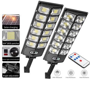 Luzes de rua solares 12 cabeças 504led ao ar livre à prova d'água de alto brilho LED lâmpada de parede com sensor de movimento controle remoto para jardim