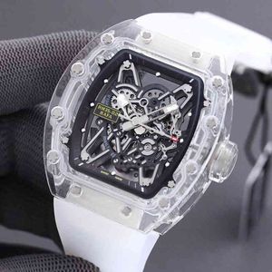 Titta på armbandsurdesigner Mens Richa Milles Transparent Crystal Glass Watch Full Automatic Mechanical Hollow out Fashion Luminous Persona