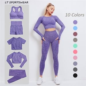 Sports Bra leggings apertado curto manga longa colheita superior feminino seamless fitness terno roupa roupas de ginástica roupas mulheres sportswear yoga conjunto 220330