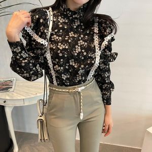 Women's Blouses & Shirts Alien Kitty Office Lady Florals Stand Female 2022 Loose Printed Fashion All Match Streetwear Chic Vintage Lace