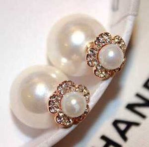 Super glinsterende ins modeontwerper dubbelzijdige mooie schattige bloemenkristallen diamanten parelbuien oorbellen voor vrouw
