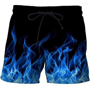 Shorts masculinos Blue Flame Blue Beach Bermuda Surf Men 3D NATAÇÃO CASUAL SPORTS CASUAL PALHA PLAID PLAID PRIMENSMMEN NAOM22