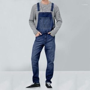 Mäns Jeans Strap 2022 Mode män Casual Solid Denim Overaller Full längd Byxor Pocket Drawstring Byxor Suspenders Jumpsuit