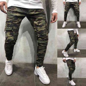 Camouflage Style Men Jeans Jogger Pants Military Pants Slim Multi-Pocket Cargo Pants Hip Hop Solid-Colored Pencil Jeans Men G0104
