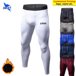Customize Warm Fleece Compression Running Pants Men Quick Dry Elastic Training Tights Gym Fitness Jogging Leggings Trousers 220613