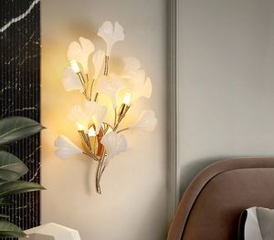 Nordic Wall Lamp Design Art Design Ginkgo Folha Sala de estar Decoração Luz Decoração para Quarto Sconces Interior Iluminação Interior