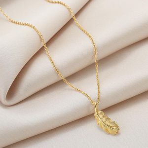 Catene Collana con pendente in piuma placcata oro per gioielli Women2022 Girocollo di lusso in acciaio al titanio Catene eleganti coreane all'ingrosso