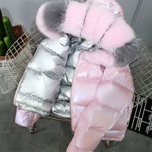 DEAT Autumn Winter Arrivals Real Fur Hooded Thick Coat Pink Women Cropped Jacket MK301 201127