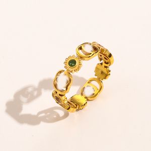 Designer toppkvalitet märke bokstäver ring guld 100% rostfritt stål bokstav band ringar kristall strass mode kvinnor män bröllop smycken
