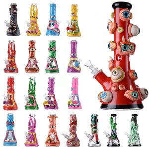 Navio por mar Colorful Hookahs Estilos de Halloween Estilos em linha reta Eyes de dentes de dentes de polvo Vidro de polvo 7mm tubos de água grossos 18mm articulação feminina com plataformas de óleo de bacia