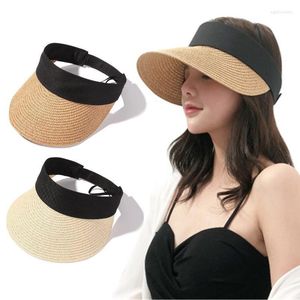 Wide Brim Hats 2022 Summer Women Empty Top Suncap Foldable Portable Roll-up Beach Hat Sun Fashion Casual Straw Cap Visors Eger22