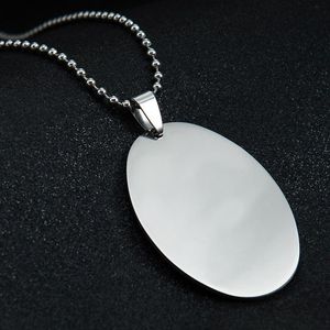 Pendant Necklaces Blank Oval Shape Stainless Steel Mirror Polish Charms Men Women With Beads Chain For DIY Engraved KeychainsPendant