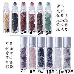 Natural Crystal Crafts Stones Essential Oil Gemstone Roller Ball Bottles Transparent Frost Glass 10ml Roll On Parfym Bottle WXY263