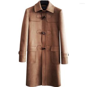 Trench da uomo in pelle scamosciata Uomo uomo con fibbia in corno Cappotto di media lunghezza Abbigliamento da uomo Slim Fit Cappotto a maniche lunghe 2022 Designer Big SizeMen's Viol2