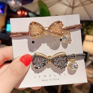 Shiny Bowknot Rhinestone Crystal Hair Ring Rope Hair Band Hairpin Female Vintage Elegant Party Casual Headwear Jewelry Gift