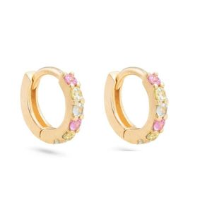Stud Sterling Silver Round Small Huggie Hoop Earrings Paved Rainbow Cz Shape Design Mini Women Charm JewelryStud