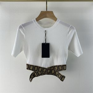 Women's Knits With Letter Splicing Versatile Short-Sleeve Tees Show Lady Top T-Shirt White High Quality