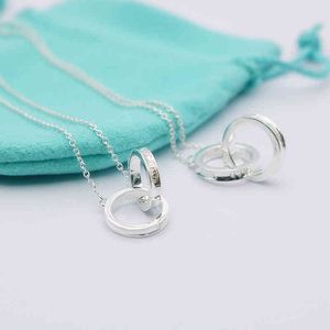 1:1S925 Sterling Silver Double Circular Pendant Original Brand Chain Couple Gifts Fashion Necklace