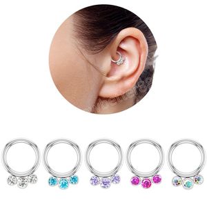 100% tytanu nosa przegrody pierścień obok okrągły sutek Daith Piercing 16g Gem uszne chrząstka Helix stadnina Bircing biżuteria