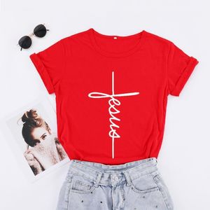 Christian Jesus Cross Tshirts Fé acreditava abençoado camisetas de manga curta o pescoço de algodão engraçado Tampes gráficas para mulheres camiseta feminina