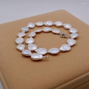 Charkers Colar Pearl White Natural Short Silver Moed