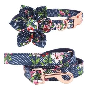 Purple Magic Girl Dog Collar Flower and Leash Set for Pet Cat com fivela de metal de ouro rosa Y200515