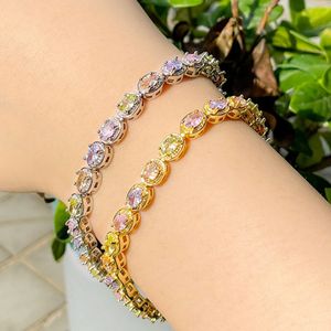 Женские браслеты Ювелирные Изделия красочные AAA Cubic Zirconia Charm Bractelet 18K Золотой Серебро Фиолетовый Кристалл Медь Высокого Качества Браслет Браслеты Для Женщин Партия Девушки Подарок