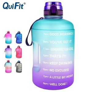 Quifit 128oz 73oz 43oz 1 gallon vattenflaska med tidsmärken filter netto frukt infus bpa gratis motivation sport dryck kanna 211122