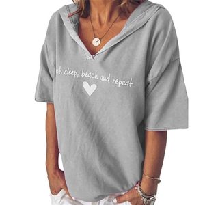 Yaz kapüşonlu gömlek kadın gündelik üstler bayanlar yarım kollu mektup şapka tişört ile basılmış kadın giyim tişört artı boyut T200516