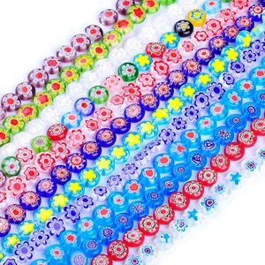 Other 37pcs/string 10mm Colors Mixed Round Shape Flower Strand Lampwork Glazed Glass Beads DIY Jewelry Making Bracelet Necklace Wynn22