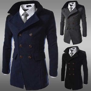 Yün erkek karışımları erkekler İngilizce tarzı ceketler katlar sonbahar kış yakası çift göğüslü ceket kalın paltolar