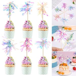 Andra festliga festförsörjningar årsdag Diy Cupcake Tassel Rain Silk Laser Curtain Cake Topper Decoration Happy Birthday Other