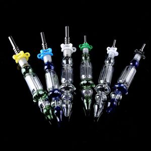 Glass NC Collector Kit 10mm 14mm Joint Hookahs With Titanium Tips Quartz Nail Tips Keck Clip Mini NC Wax Oil Dab Rigs Straw Portable Smoking Pipes