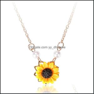Anhänger Halsketten Anhänger Schmuck Süße Sonnenblume Imitation Perle Pullover Gelbe Blume Halskette Für Frauen Drop Lieferung 2021 Z0Tia