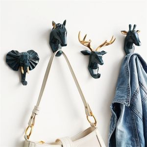 Animal Head Wall Hooks Key Holder Wall Dcor Horse Elephant Deer Head Key Hanger House Room Home Decor Umbrella Handbag Holder 201021