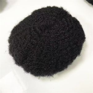 High quality indian human virgin hair replacement 8mm black color hand tied male wigs for black men in America fast express delivery