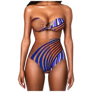 Damska Stroje Kąpielowe Plus Size Kobieta Swimsuit Push Up Bikini Zestaw Tube Top Drukuj Kostium Kąpielowy Kobiety Wysoka Cut Brazylijska Plaża