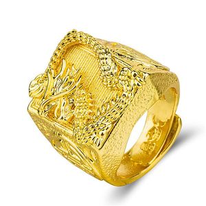 Cluster Rings Masculine Dragon Carving For Men k Gold Color Finger Bands Fine Jewelry Cool Male Ring Accessories Birthday Gifts