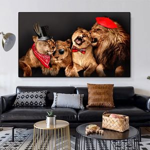 Home Decor Funny Lion Family Posters And Prints Canvas Painting Wall Art for Living Room Indoor Decoration Animal Cuadros