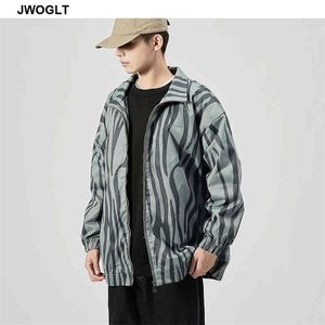 Youth Men Bomber Jacket Loose Long Sleeve Windbreaker Zipper Zebra Striped Jackets Coats Male Outwear Brand Clothing 210412