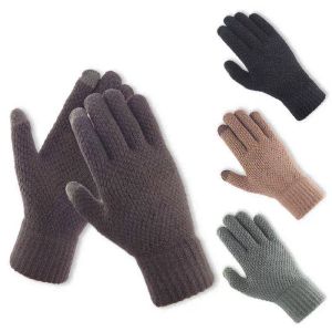 Textile Non-slip Touch Screen Thicken Warm Solid Color Knitted Gloves Stretch Glove Imitation Wool Full Finger Outdoor Skiing Cycling