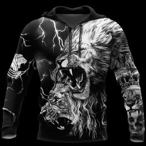 Herrtröjor tröjor lejon tatuering 3d tryck unisex höst hoodie våren bekväm zip streetwear sport pullover 5xl överdimensionerade haraju