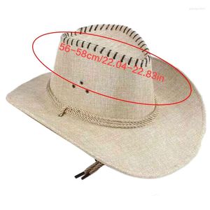 Berets Stilvoller Cowgirl-Hut mit breiter Krempe, Western-Cowboy mit winddichtem Seil, Upturn-Jazz-Top für Weihnachts-Mottoparty F3MDBerets