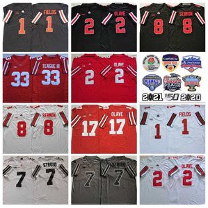 NCAA Football Ohio State Buckeyes College 8 Trey predikan Jerseys University 2 Chris Olave 7 CJ Stroud 1 Justin Fields 33 Master Teague III Red Black White Grey Men Sale